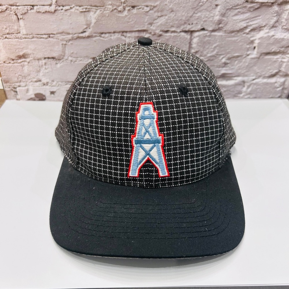 Logo 7 Houston Oilers Snapback Hat Mens OSFA Black Grid NFL Vintage Cap